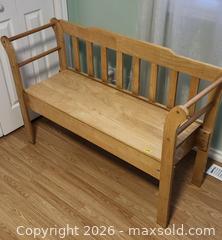 MaxSold Auction: Solid Wood Storage Bench with Hinged Lift-Top, Slatted Back - Brighton (Ontario, Canada) SELLER MANAGED Estate Sale Online Auction - Drewery Street