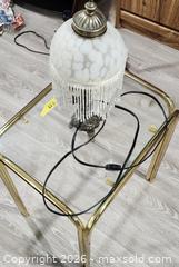 MaxSold Auction: Vintage Metal Table Lamp with Glass Shade and glass table - Brighton (Ontario, Canada) SELLER MANAGED Estate Sale Online Auction - Drewery Street