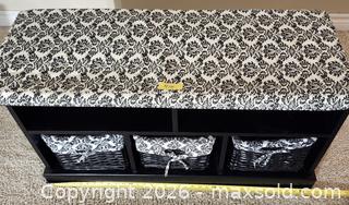 MaxSold Auction: White Storage Bench with 3 Wicker Baskets and Cushion - Brighton (Ontario, Canada) SELLER MANAGED Estate Sale Online Auction - Drewery Street