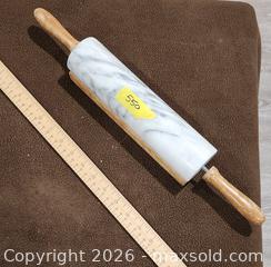 MaxSold Auction: White Veined Marble Rolling Pin with Wooden Handles - Brighton (Ontario, Canada) SELLER MANAGED Estate Sale Online Auction - Drewery Street