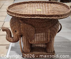 MaxSold Auction: Wicker Elephant-Shaped Accent Table with Removable Tray Top - Brighton (Ontario, Canada) SELLER MANAGED Estate Sale Online Auction - Drewery Street