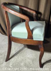 MaxSold Auction: Wood Frame Armchair with Light Green Upholstery - Brighton (Ontario, Canada) SELLER MANAGED Estate Sale Online Auction - Drewery Street