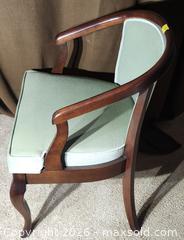 MaxSold Auction: Wood Frame Armchair with Light Green Upholstery - Brighton (Ontario, Canada) SELLER MANAGED Estate Sale Online Auction - Drewery Street