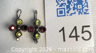 MaxSold Auction: 925 Sterling Silver FACETED PERIDOT and GARNET Earrings - Shelburne (Ontario, Canada) SELLER MANAGED Downsizing Online Auction - Main Street East