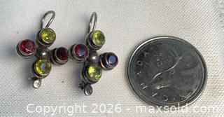 MaxSold Auction: 925 Sterling Silver FACETED PERIDOT and GARNET Earrings - Shelburne (Ontario, Canada) SELLER MANAGED Downsizing Online Auction - Main Street East