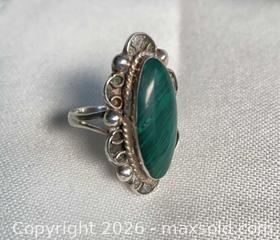 MaxSold Auction: 925 Sterling Silver MALACHITE Ring Size 5   - Shelburne (Ontario, Canada) SELLER MANAGED Downsizing Online Auction - Main Street East