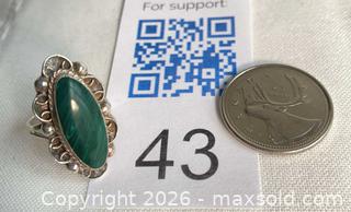 MaxSold Auction: 925 Sterling Silver MALACHITE Ring Size 5   - Shelburne (Ontario, Canada) SELLER MANAGED Downsizing Online Auction - Main Street East