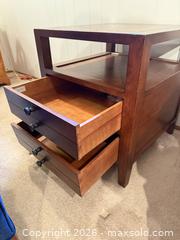 MaxSold Auction: 1 of 2 Mid-Century Modern Solid Wood End Table with 2 Drawers - Denver (Colorado, USA) SELLER MANAGED Estate Sale Online Auction - Greenwood Court