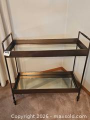 MaxSold Auction: Antique Brass/ Bronze Metal Bar Cart with Glass & Mirror Shelves - Denver (Colorado, USA) SELLER MANAGED Estate Sale Online Auction - Greenwood Court