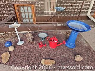 MaxSold Auction: Lot of 8 Garden Decor Items: Birdbaths, Watering Cans, Stakes - Denver (Colorado, USA) SELLER MANAGED Estate Sale Online Auction - Greenwood Court