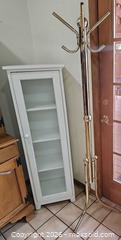 MaxSold Auction: White Tall Narrow Cabinet with Fluted Glass Door & Coat Rack - Denver (Colorado, USA) SELLER MANAGED Estate Sale Online Auction - Greenwood Court