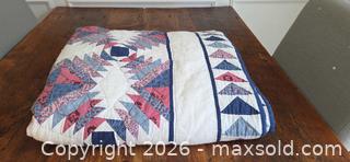 MaxSold Auction: Hand-Quilted Pineapple/Log Cabin Queen Quilt, White Pink Navy - Burlington (Ontario, Canada) SELLER MANAGED Estate Sale Online Auction - Cloverleaf Drive
