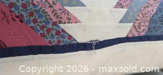 MaxSold Auction: Hand-Quilted Pineapple/Log Cabin Queen Quilt, White Pink Navy - Burlington (Ontario, Canada) SELLER MANAGED Estate Sale Online Auction - Cloverleaf Drive