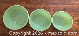 MaxSold Auction: Jadite Green Glass Swirl Mixing Bowls, 3-Piece Set - Burlington (Ontario, Canada) SELLER MANAGED Estate Sale Online Auction - Cloverleaf Drive