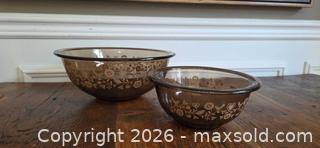 MaxSold Auction: Set of 2 Amber Glass Mixing Bowls, Floral & Heart Pattern - Burlington (Ontario, Canada) SELLER MANAGED Estate Sale Online Auction - Cloverleaf Drive