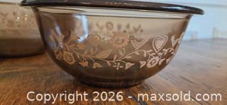MaxSold Auction: Set of 2 Amber Glass Mixing Bowls, Floral & Heart Pattern - Burlington (Ontario, Canada) SELLER MANAGED Estate Sale Online Auction - Cloverleaf Drive