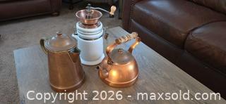 MaxSold Auction: Vintage Copper & Ceramic Kettle, Coffee Pot, Manual Grinder - Burlington (Ontario, Canada) SELLER MANAGED Estate Sale Online Auction - Cloverleaf Drive
