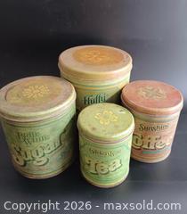 MaxSold Auction: Vintage Metal Canister Set of 4 Labeled Sugar Flour Coffee Tea - Burlington (Ontario, Canada) SELLER MANAGED Estate Sale Online Auction - Cloverleaf Drive