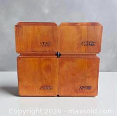 MaxSold Auction: Vintage Mid-Century Wooden Kitchen Baribo-Maid Canada Canister Set of 4 - Burlington (Ontario, Canada) SELLER MANAGED Estate Sale Online Auction - Cloverleaf Drive