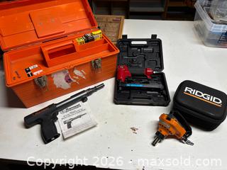 MaxSold Auction: Ramset RS22 Powder-Actuated Driver, Arrow Pneumatic T50 Staple Gun & RIDGID Pneumatic Palm Nailer, Cases - Bedford (New Hampshire, USA) PARTNER MANAGED Moving Online Auction - Holbrook Road