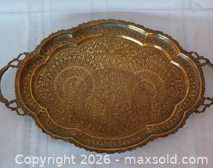 MaxSold Auction: Beautiful Vintage Brass Hand-Engraved Serving Tray with Two Handles - Kingston (Ontario, Canada) SELLER MANAGED Estate Sale Online Auction - Tamarac Street
