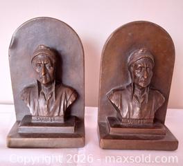 MaxSold Auction: Vintage Bronze Dante Bookends – Classical Bust Reliefs with Inscription - Kingston (Ontario, Canada) SELLER MANAGED Estate Sale Online Auction - Tamarac Street