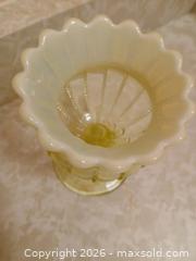 MaxSold Auction: Vintage Northwood Opalescent Vaseline Glass Rose Bowl Vase  - Kingston (Ontario, Canada) SELLER MANAGED Estate Sale Online Auction - Tamarac Street
