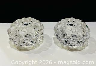 MaxSold Auction: (2) MCM Swedish Orrefors "Raspberry " Crystal Candle Holders Designed By Anne Nilsson  - Toronto (Ontario, Canada) PARTNER MANAGED Reseller Online Auction - Queen Street West