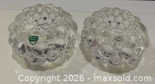MaxSold Auction: (2) MCM Swedish Orrefors "Raspberry " Crystal Candle Holders Designed By Anne Nilsson  - Toronto (Ontario, Canada) PARTNER MANAGED Reseller Online Auction - Queen Street West