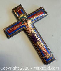 MaxSold Auction: Antique French Enamel Bronze on Wood Wall Hanging Crucifix Cross  - Toronto (Ontario, Canada) PARTNER MANAGED Reseller Online Auction - Queen Street West