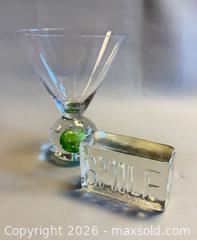 MaxSold Auction: MCM Martini Glass Bubble Ball Stem & Smile Advertising Glass Paperweight - Toronto (Ontario, Canada) PARTNER MANAGED Reseller Online Auction - Queen Street West