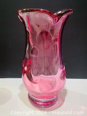 MaxSold Auction: Vintage Czech Republic Bohemia Heavy Pink Crystal Vase with Original Label  - Toronto (Ontario, Canada) PARTNER MANAGED Reseller Online Auction - Queen Street West