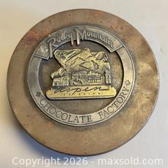 MaxSold Auction: Vintage RARE Rocky Mountain Aspen Chocolate Factory Tin Decorated with Brass & Pewter - Toronto (Ontario, Canada) PARTNER MANAGED Reseller Online Auction - Queen Street West