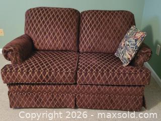MaxSold Auction: Burgundy Velvet 2-Seat Traditional Sofa -ss - Maple Ridge (British Columbia, Canada) PARTNER MANAGED Estate Sale Online Auction - 203 Street