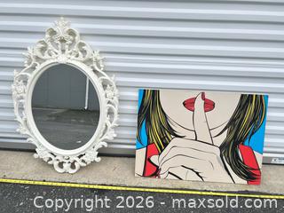 MaxSold Auction: Ornate Oval Wall Mirror and Canvas Pop Art Print -ebn - Maple Ridge (British Columbia, Canada) PARTNER MANAGED Estate Sale Online Auction - 203 Street