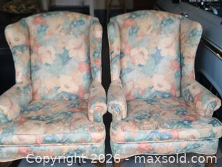 MaxSold Auction: Pair of Traditional Wingback Chairs with Pastel Floral Upholstery -ss - Maple Ridge (British Columbia, Canada) PARTNER MANAGED Estate Sale Online Auction - 203 Street