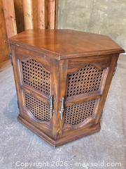 MaxSold Auction: Solid Wood Hexagonal Side Table with Caned Double Doors -dc - Maple Ridge (British Columbia, Canada) PARTNER MANAGED Estate Sale Online Auction - 203 Street