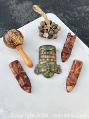 MaxSold Auction: Tribal/Ethnic Decorative Lot: 3 Carved Masks, Maraca, Seed Pods -ebn - Maple Ridge (British Columbia, Canada) PARTNER MANAGED Estate Sale Online Auction - 203 Street