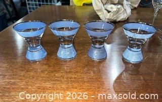 MaxSold Auction: Mid-century Modern 4 blue/purple shimmery large decorative shot glasses  - Warwick Township (Pennsylvania, USA) SELLER MANAGED Estate Sale Online Auction -  Crocker Lane