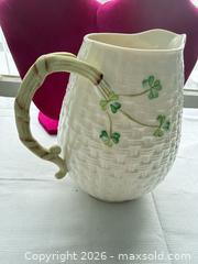 MaxSold Auction: VINTAGE 6” BLEEKE PITCHER Ireland Shamrock Clover Basket Weave Pattern Milk Pitcher Creame - Warwick Township (Pennsylvania, USA) SELLER MANAGED Estate Sale Online Auction -  Crocker Lane