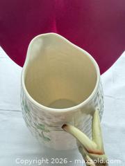 MaxSold Auction: VINTAGE 6” BLEEKE PITCHER Ireland Shamrock Clover Basket Weave Pattern Milk Pitcher Creame - Warwick Township (Pennsylvania, USA) SELLER MANAGED Estate Sale Online Auction -  Crocker Lane