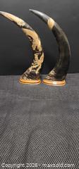 MaxSold Auction: Carved Black and Gold Buffalo Horn Pair with Phoenix Motif - Welland (Ontario, Canada) SELLER MANAGED Reseller Online Auction - Welland  Street