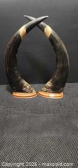 MaxSold Auction: Carved Black and Gold Buffalo Horn Pair with Phoenix Motif - Welland (Ontario, Canada) SELLER MANAGED Reseller Online Auction - Welland  Street