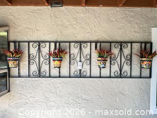 MaxSold Auction: Wall Mounted Black Iron Plant Pot Rack w/ Mexican Decorative Pots - San Jose (California, USA) SELLER MANAGED Estate Sale Online Auction - Halkins Drive