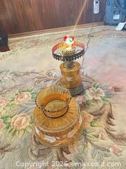MaxSold Auction: Antique Vintage Glass & Metal Table Lamp with Amber Shade - Calgary (Alberta, Canada) SELLER MANAGED Moving Online Auction - Varsville Place Nw