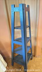 MaxSold Auction: Blue Wooden Corner Shelf, 5 Shelves, 5 ft - Calgary (Alberta, Canada) SELLER MANAGED Moving Online Auction - Varsville Place Nw
