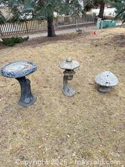 MaxSold Auction: Concrete Garden Decor Lot: Birdbath, Lantern & Mushroom (3) - Calgary (Alberta, Canada) SELLER MANAGED Moving Online Auction - Varsville Place Nw