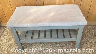 MaxSold Auction: Gray Velvet Upholstered Wood Frame Bench - Calgary (Alberta, Canada) SELLER MANAGED Moving Online Auction - Varsville Place Northwest