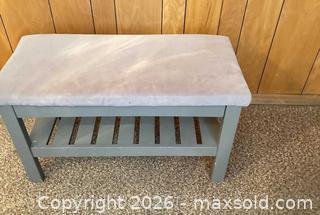 MaxSold Auction: Gray Velvet Upholstered Wood Frame Bench - Calgary (Alberta, Canada) SELLER MANAGED Moving Online Auction - Varsville Place Northwest
