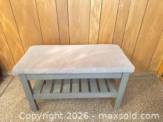 MaxSold Auction: Gray Velvet Upholstered Wood Frame Bench - Calgary (Alberta, Canada) SELLER MANAGED Moving Online Auction - Varsville Place Northwest